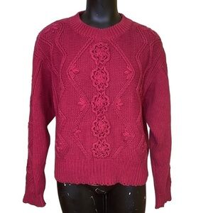 LizWear Berry Pink Cotton Cable Knit Sweater Size Small Vintage